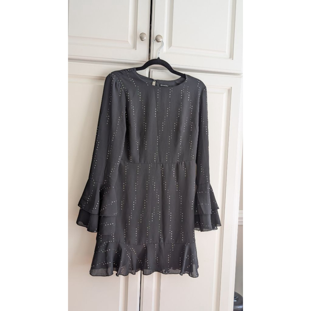 Women's Who What Wear Black Silver Polka Dot Long Sleeve Dress S